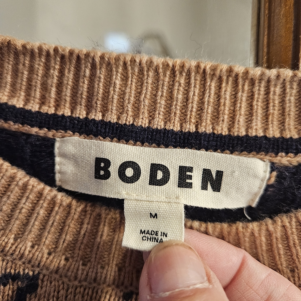 Boden Beige Sweater with Navy Cat Faces - Picture 2 of 4